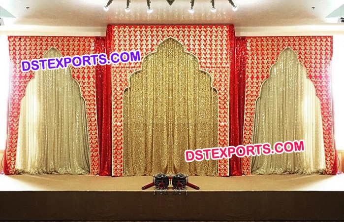 New Design Red Embroidered Temple Backdrop