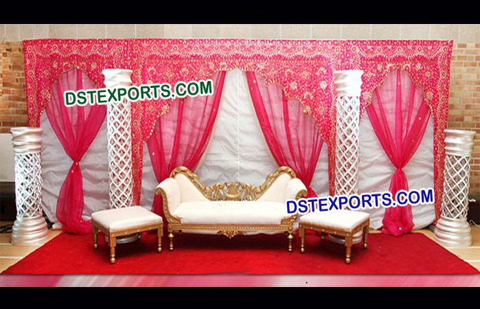 Pakistani Wedding Red Embroidered Backdrop
