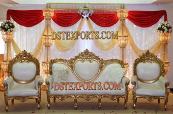 Asian Wedding Crystal Gold Stage With Furniture