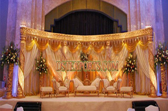 Latest Asian Wedding Golden Lighted Crystal Stage