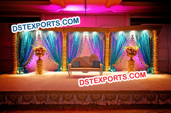 Hindu Wedding Golden Fiber Pillars Stage Set