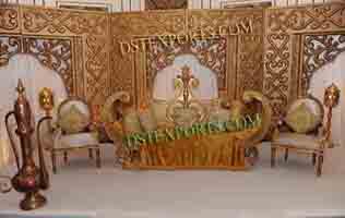 Royal Wedding Fiber Golden Carved Stage Set