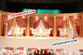 Muslim Wedding Golden Carved Pillar Stage