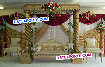 Indian Wedding Golden Carved Swing Stage Set