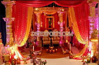 Indian Wedding Golden Dev Pillars Stage