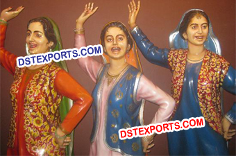 Punjabi Dancing Fiber Gidha Lady Statues