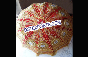 Wedding Embroided Redish Golden Umbrella