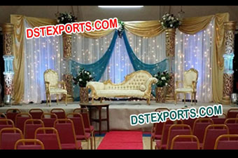 South Asian Wedding Gold Crystal Stage