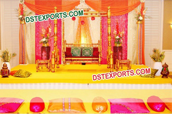 Mehndi Stage Golden Jhula Decoration