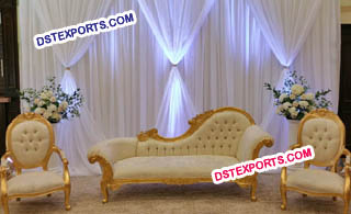 Wedding Reception Stage With Golden Sofa