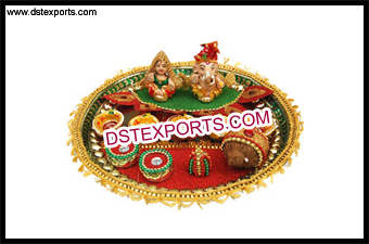 Latest Golden Lace Decorated Puja Thaali