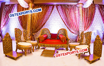Golden Carved Wooden Mandap Chairs