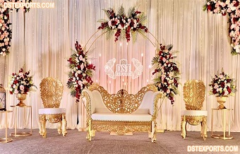 Wedding Stage Golden Carved Sofa Set