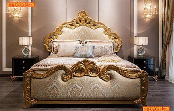 Golden Finish Bed With Nightstands